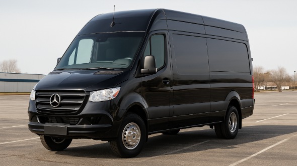 Exterior of Charter Bus Company Ames's 14 Passenger Sprinter Limousine in Ames