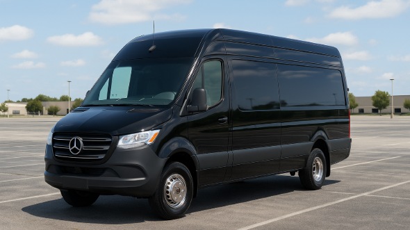 Exterior of Charter Bus Company Des Moines's 14 Passenger Sprinter Limousine in Des Moines