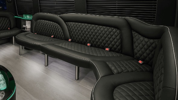 Interior of Charter Bus Company Moline's 18 Passenger Party Bus in Moline