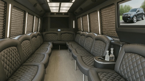 Interior of Charter Bus Company West Des Moines's 20 Passenger Party Bus in West Des Moines