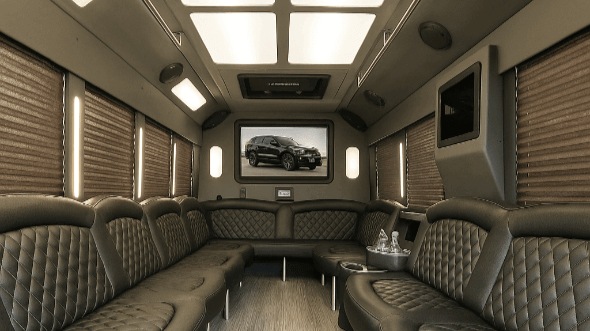 Interior of Charter Bus Company Des Moines's 40 Passenger Party Bus in Des Moines
