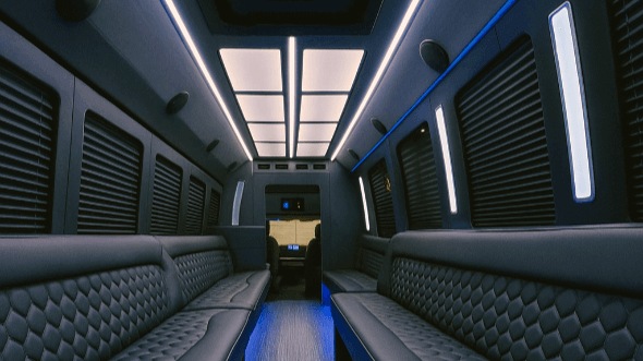 Interior of Charter Bus Company West Des Moines's 40 Passenger Party Bus in West Des Moines