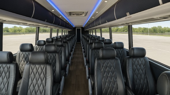Interior of Charter Bus Company Cedar Rapids's 44 Passenger Charter Bus in Cedar Rapids