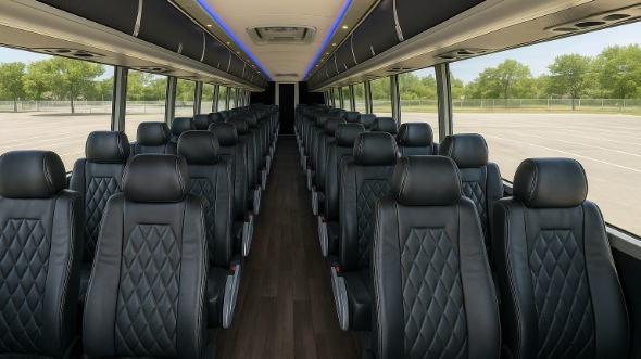 Interior of Charter Bus Company Cedar Rapids's 48 Passenger Charter Bus in Cedar Rapids