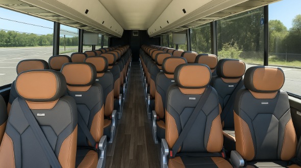 Interior of Charter Bus Company Cedar Rapids's 55 Passenger Charter Bus in Cedar Rapids